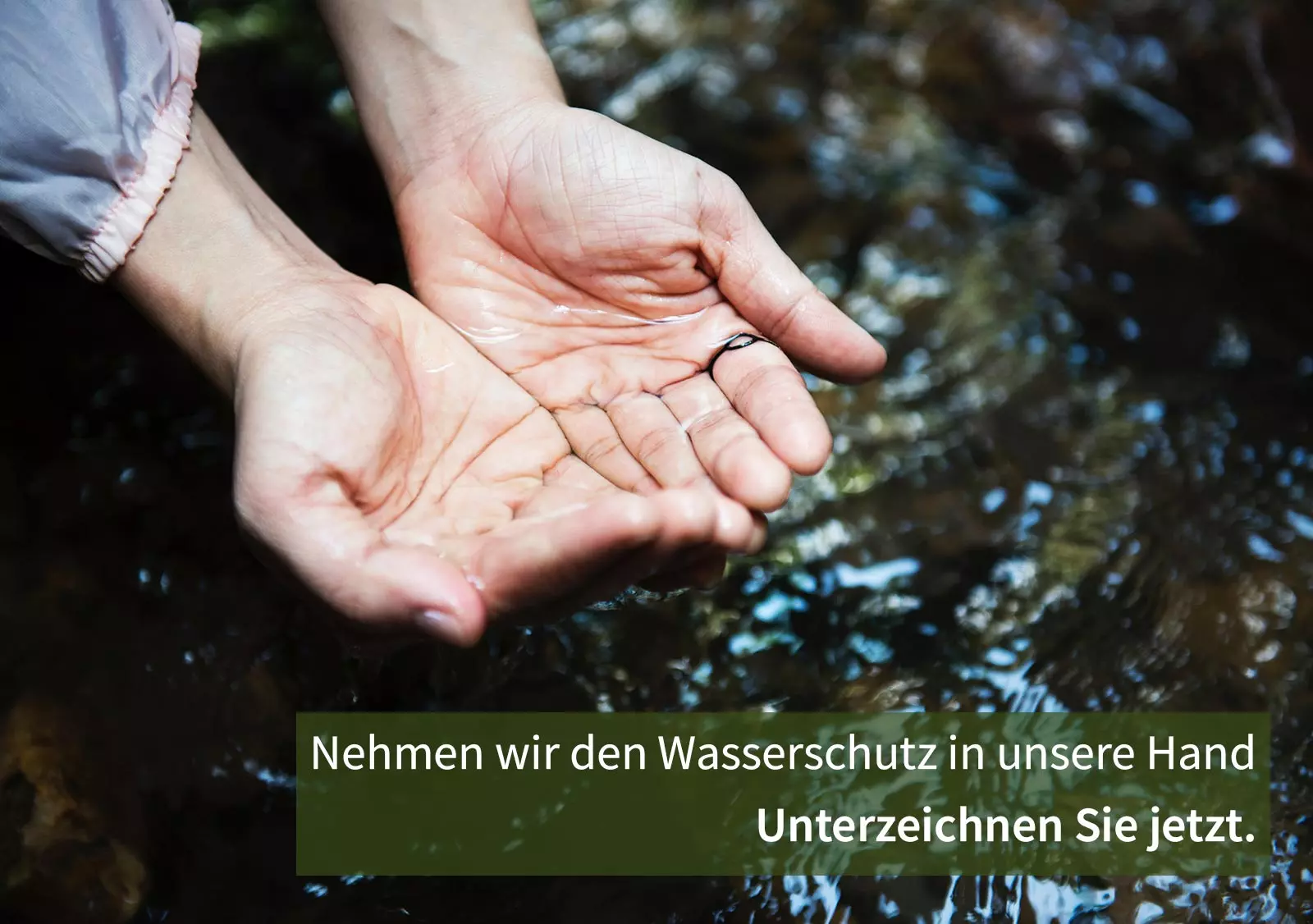 Nehmen wir den Schutz des Wassers in unsere Hand - Bild wasserschöpfender Hände an einem Fluß